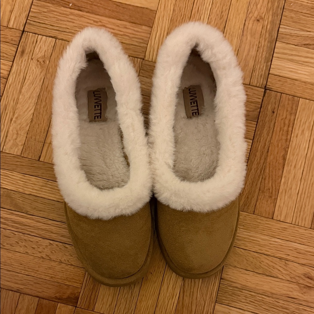 Suede Ballet Slippers with Faux Fur Lining